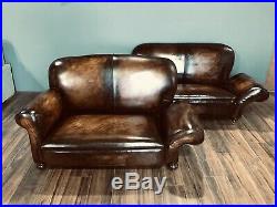 Restored Original 1920s Art Deco Club Sofas In Hand Dyed Leather
