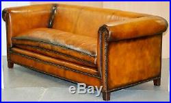 Restored Rrp £16,000 Ralph Lauren Brompton Brown Leather Sofa Feather Cushion