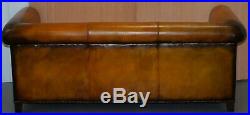 Restored Rrp £16,000 Ralph Lauren Brompton Brown Leather Sofa Feather Cushion