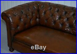 Restored Victorian Drop Arm Chesterfield Buttoned Hand Dyed Brown Leather Sofa
