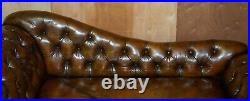 Restored Victorian Howard & Son's Chesterfield Brown Leather Corner Sofa Chaise