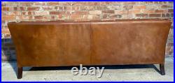 Retro Danish Heavily Patinated Three Seater Hand Dyed Tan Leather Sofa