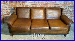 Retro Danish Vemb 1970 Three Seater Hand Dyed Tan coloured Leather Sofa