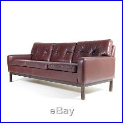 Retro Vintage Danish Rosewood & Leather 3 Seat Seater Sofa Mid Century 1960s 70s