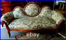 Reupholstered Antique Victorian Sofa Grapes & Leaves Wood Carving PICK UP ONLY