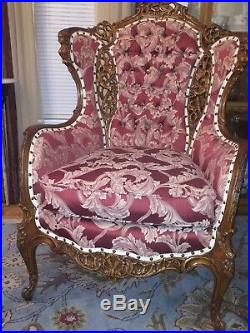 Rocco Victorian John Henry Belter hand carved antique wingback chair
