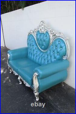 Rococo French Heavy Carved Silver Leaf Rhinestones Large Tall Sofa Settee 3605
