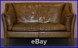 Rrp £1889 Halo Reggio Tan Brown Leather Two Seater Sofa 150cm Wide Perfect Fit