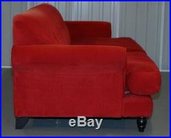 Rrp £3000 Pair Of Red Velvety Finish 3 To 4 Seater Sofas Chesterfield Buttoning