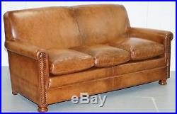 Rrp £3250 Tetrad Prince Three Seater Brown Leather Sofa Feather Filled Cushions