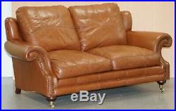 Rrp £3299 Medallion Upholstery Brown Leather Two Seat Sofa Part Of Large Suite