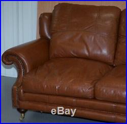 Rrp £3299 Medallion Upholstery Brown Leather Two Seat Sofa Part Of Large Suite