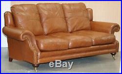 Rrp £3699 Medallion Upholstery Brown Leather Three Seat Sofa Part Of Large Suite