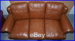 Rrp £3699 Medallion Upholstery Brown Leather Three Seat Sofa Part Of Large Suite