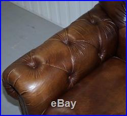 Rrp £4499 Timothy Oulton Chesterfield Brown Leather Large Sofa Feather Cushions