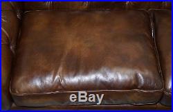 Rrp £4499 Timothy Oulton Chesterfield Brown Leather Large Sofa Feather Cushions