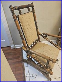 Rustic Antique 19th Century Hand-Carved Turned Rocking Chair