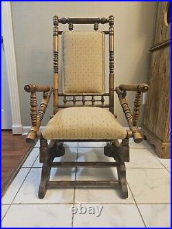 Rustic Antique 19th Century Hand-Carved Turned Rocking Chair