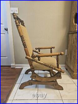 Rustic Antique 19th Century Hand-Carved Turned Rocking Chair