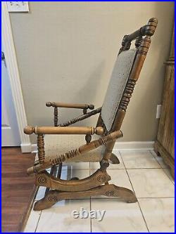 Rustic Antique 19th Century Hand-Carved Turned Rocking Chair