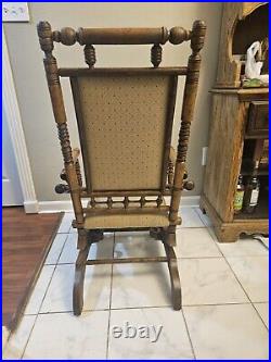 Rustic Antique 19th Century Hand-Carved Turned Rocking Chair