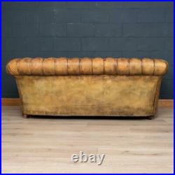 STUNNING 20thC ENGLISH CHESTERFIELD LEATHER SOFA WITH BUTTON DOWN SEATS c. 1970
