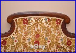 STUNNING Victorian Carved Sofa Parlor Settee Carved Lion Paw Feet Flocked Fabric