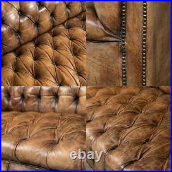SUPERB 20thC BROWN LEATHER SOFA WITH BUTTON DOWN SEATS c. 1960