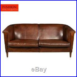 SUPERB 20thC DUTCH LARGE TWO SEATER LEATHER SOFA