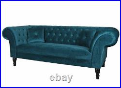Samt Sofa Chesterfield Couch Glamour Sitzmöbel Kanapee Smaragd Polstersofa Retro