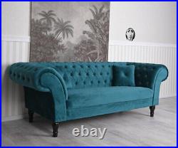 Samt Sofa Chesterfield Couch Glamour Sitzmöbel Kanapee Smaragd Polstersofa Retro