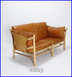 Scandinavian Arne Norell Two Seater Sofa in Brown Leather Model Ilona