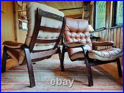 Sessel Loungesessel Leder Vintage 60er Easy Chair Danish Modern Sotka OY 60s 1/2
