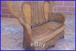 Set Antique Wicker Sofa Love Seat (American) Walnut Frame//Impressive and Sturdy