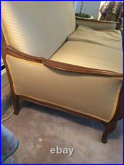 Set Of 2 Vintage French Provincial MID Century Cabriole Sofa Loveseat Gold Wood