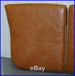 Set Of Three Chesterfield Gentlemans Club Sofa Tan Brown Leather Seat Cushions