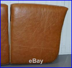 Set Of Three Chesterfield Gentlemans Club Sofa Tan Brown Leather Seat Cushions