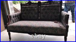 Settee Victorian Antique Sofa Carved Loveseat Parlor Chair Walnut Set Couch