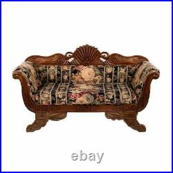 Settee, Victorian Shell Carved Medallion Back, Gorgeous Bright Colors! Antique