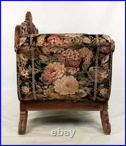 Settee, Victorian Shell Carved Medallion Back, Gorgeous Bright Colors! Antique