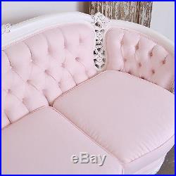 Shabby Cottage Chic Fancy PINK Linen Tufted Settee French Vintage Style Sofa