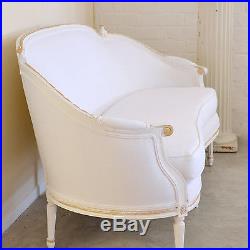 Shabby Cottage Chic Vintage Italian White & Gold Settee Sofa Couch Handcarved