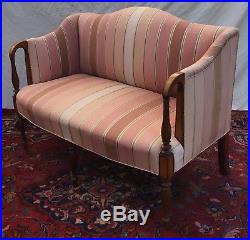 Sheraton North Shore Styled Antique Tiger Maple Inlaid Mahogany Settee