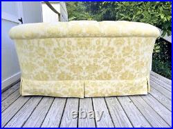 Sherrill Yello/Gold Foral Damask Tufted Sofa with Tuxedo Skirt & Throw Pillows