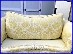 Sherrill Yello/Gold Foral Damask Tufted Sofa with Tuxedo Skirt & Throw Pillows