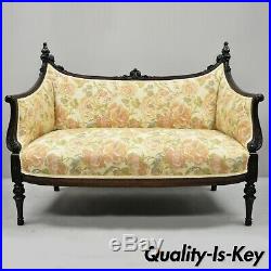 Small Antique French Louis XVI Carved Mahogany Victorian Loveseat Settee Sofa