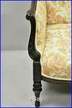 Small Antique French Louis XVI Carved Mahogany Victorian Loveseat Settee Sofa