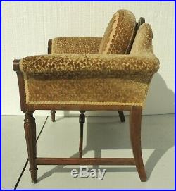 Small Antique Victorian Solid Mahogany Crushed Velvet Bench Loveseat Settee