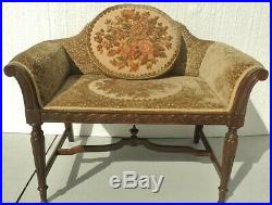 Small Antique Victorian Solid Mahogany Crushed Velvet Bench Loveseat Settee