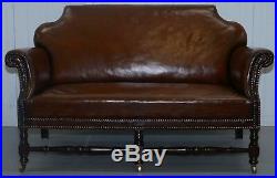 Small Victorian Restored Humpback Brown Leather Club Suite Sofa And Armchairs